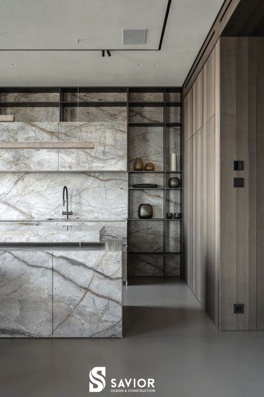 Mặt bàn bếp được ốp đá cao cấp