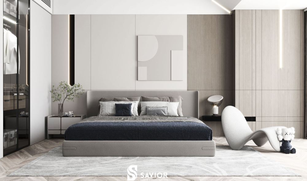 Nội thất phòng ngủ đơn giản, thoải mái với gam màu trắng đơn sắc