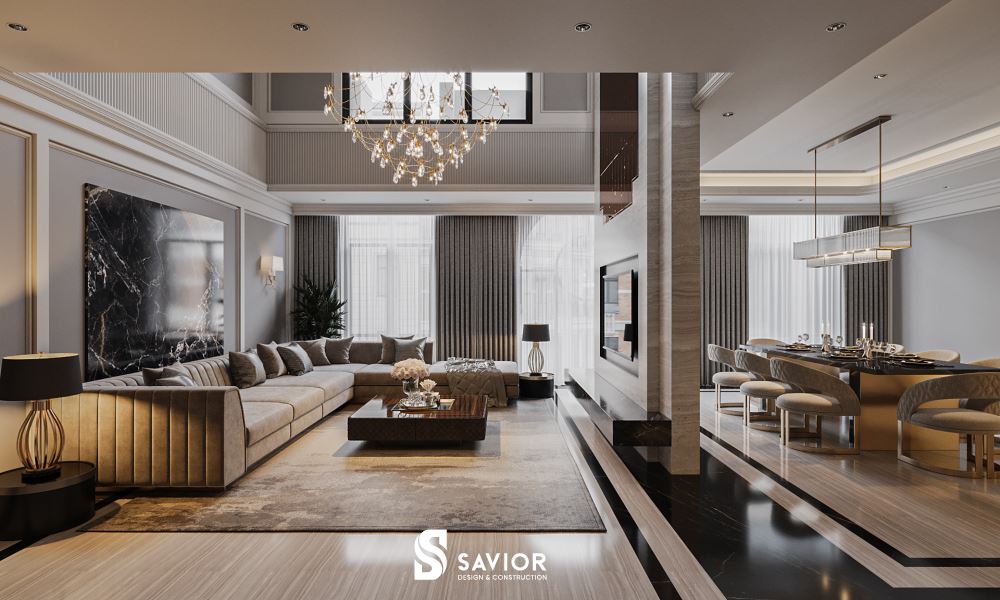 Phòng khách Modern Luxury cho căn hộ Duplex