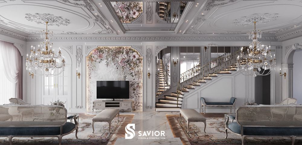 Thiết kế nội thất phòng khách cổ điển đẳng cấp