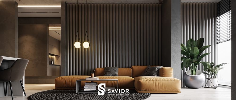 Nội thất phòng khách hiện đại liền bếp