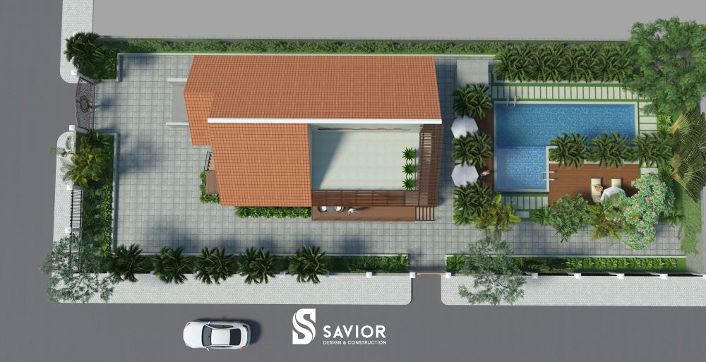 Diện tích xây dựng biệt thự là 100m2, diện tích toàn bộ là 170m2