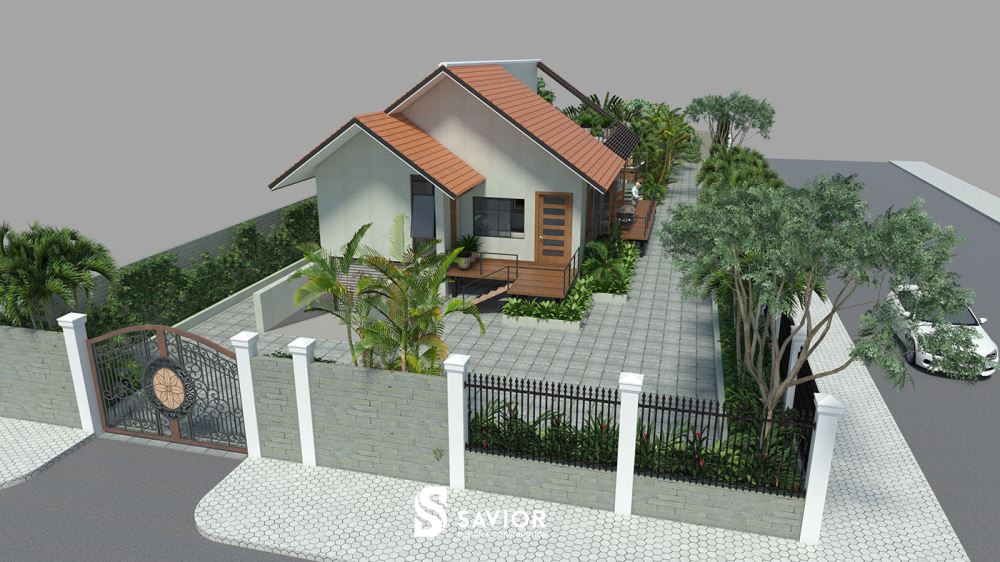 Cảnh quan sân vườn được bài trí hợp lý, không quá rối mắt