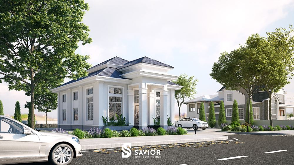 Mẫu biệt thự 1 tầng 100m2 tân cổ điển mái Thái 