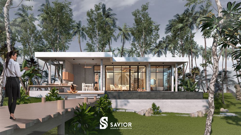 Biệt thự 100m2 1 tầng hiện đại mái bằng