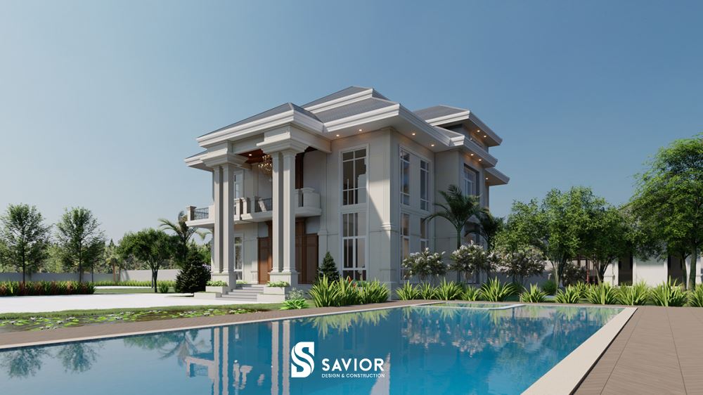 Mẫu nhà biệt thự 2 tầng kiểu Pháp sang trọng, bề thế