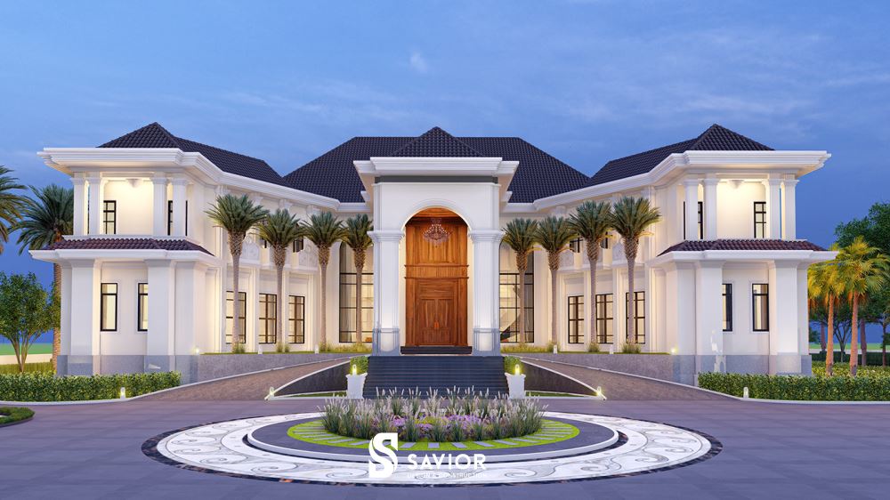 Mẫu nhà biệt thự 2 tầng kiểu Pháp tráng lệ với diện tích rộng lớn