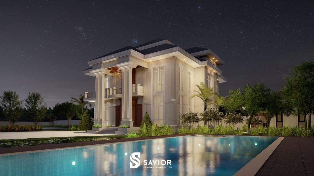 Biệt thự lung linh về đêm với hệ thống đèn led