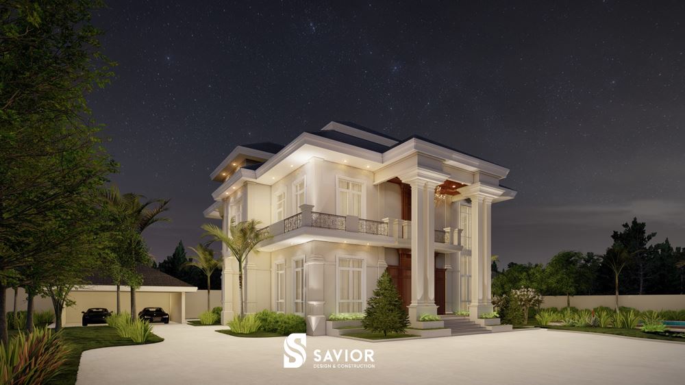 Góc nhìn căn biệt thự về ban đêm