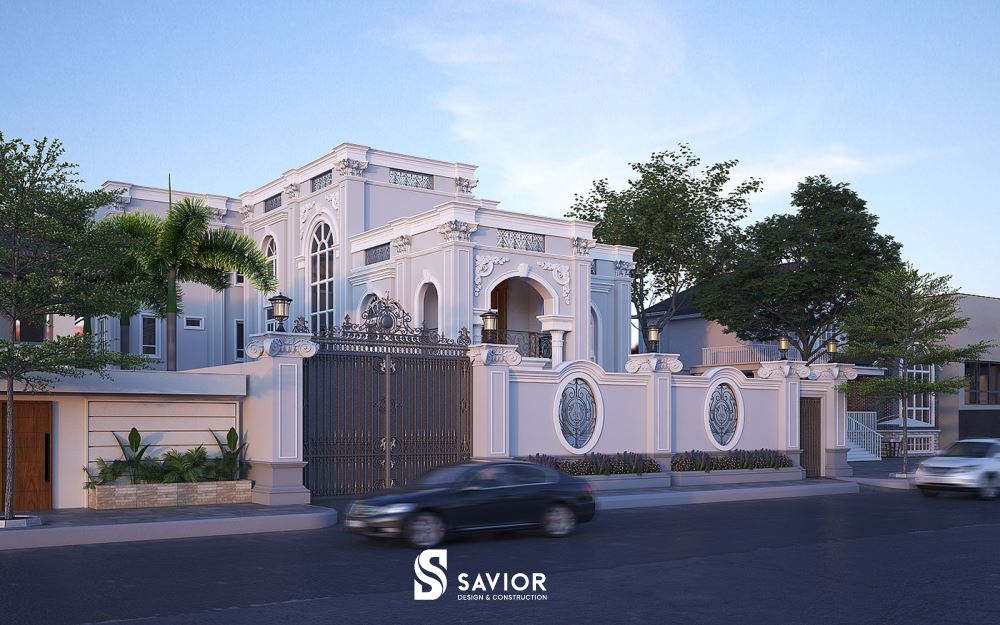 Mẫu nhà biệt thự 2 tầng kiểu Pháp cổ điển với những hoa văn độc đáo, tinh xảo