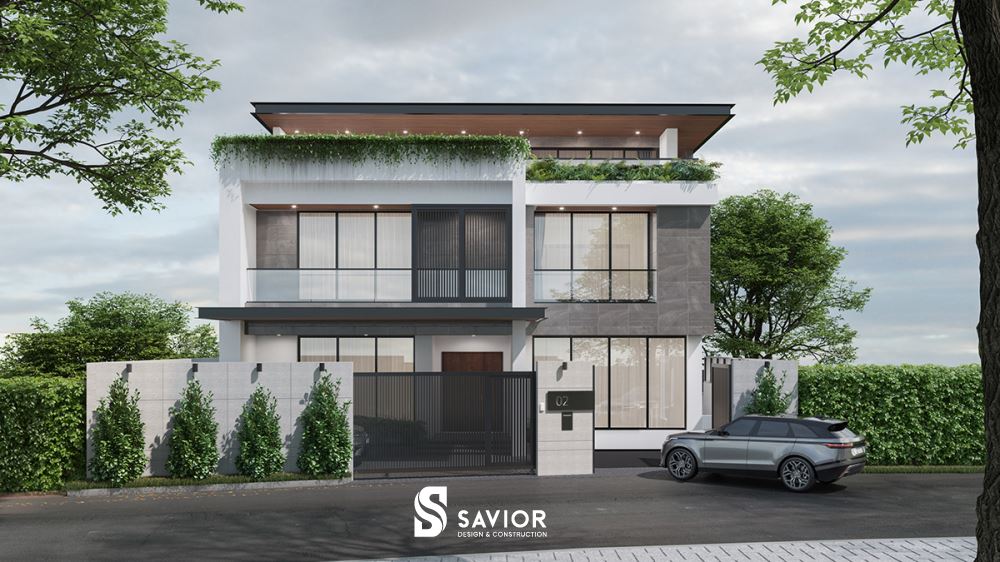 Mẫu nhà biệt thự 3 tầng 100m2 hiện đại mái bằng thời thượng