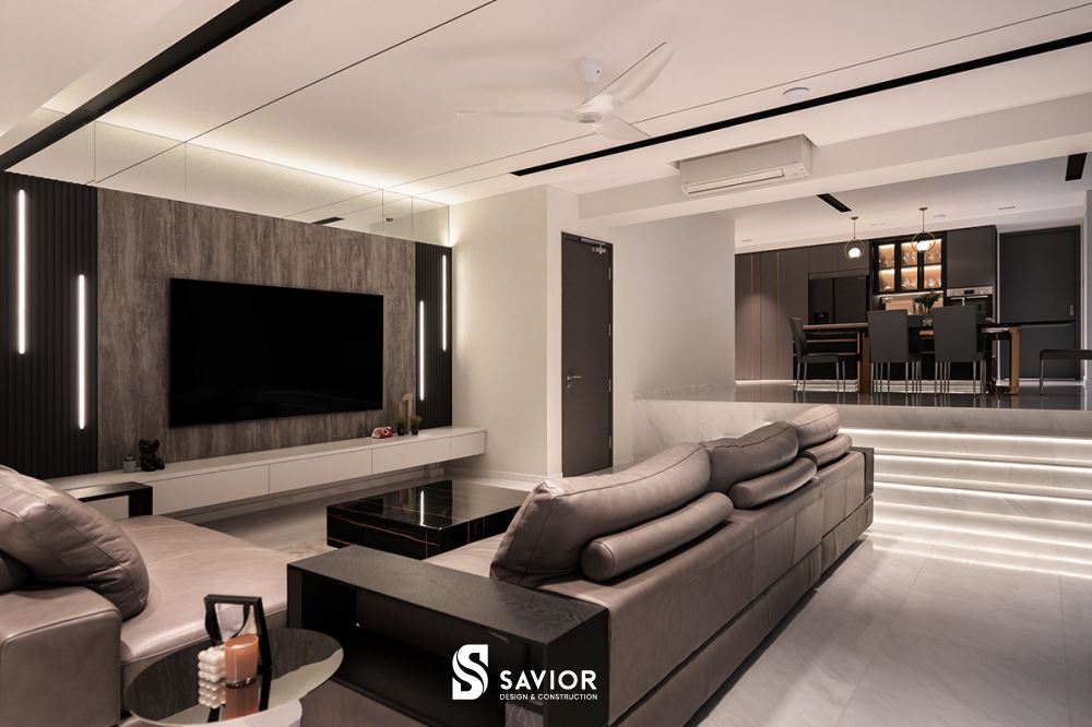 Tông màu chủ đạo của căn biệt thự là xám - trắng tinh tế