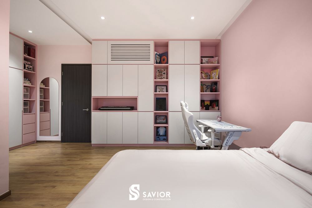 Phòng ngủ thứ 2 nhẹ nhàng với gam màu trắng - hồng