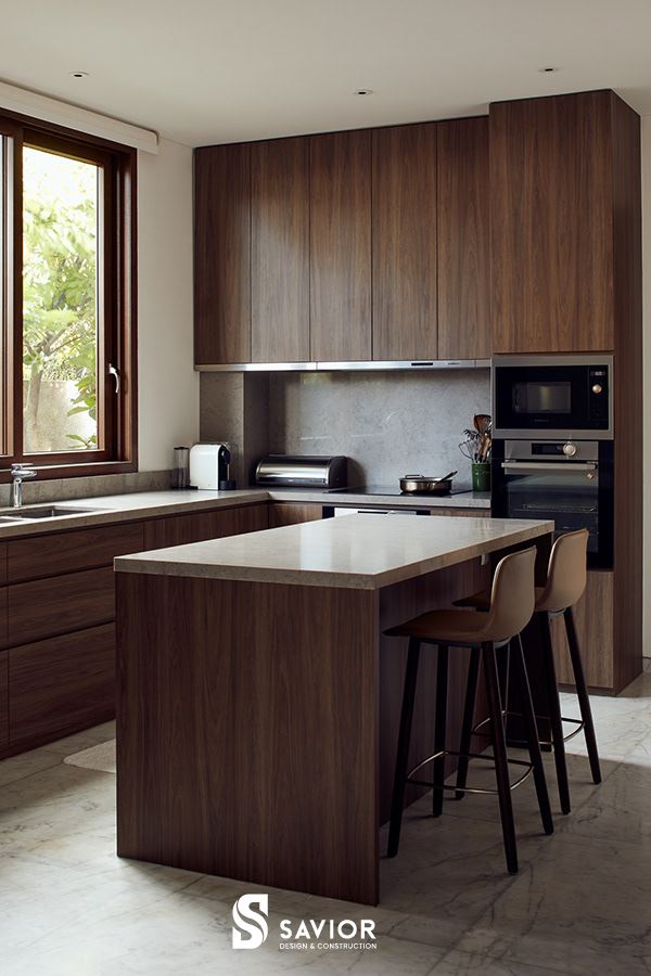 Chất liệu gỗ công nghiệp được sử dụng khá nhiều trong nội thất mẫu biệt thự này