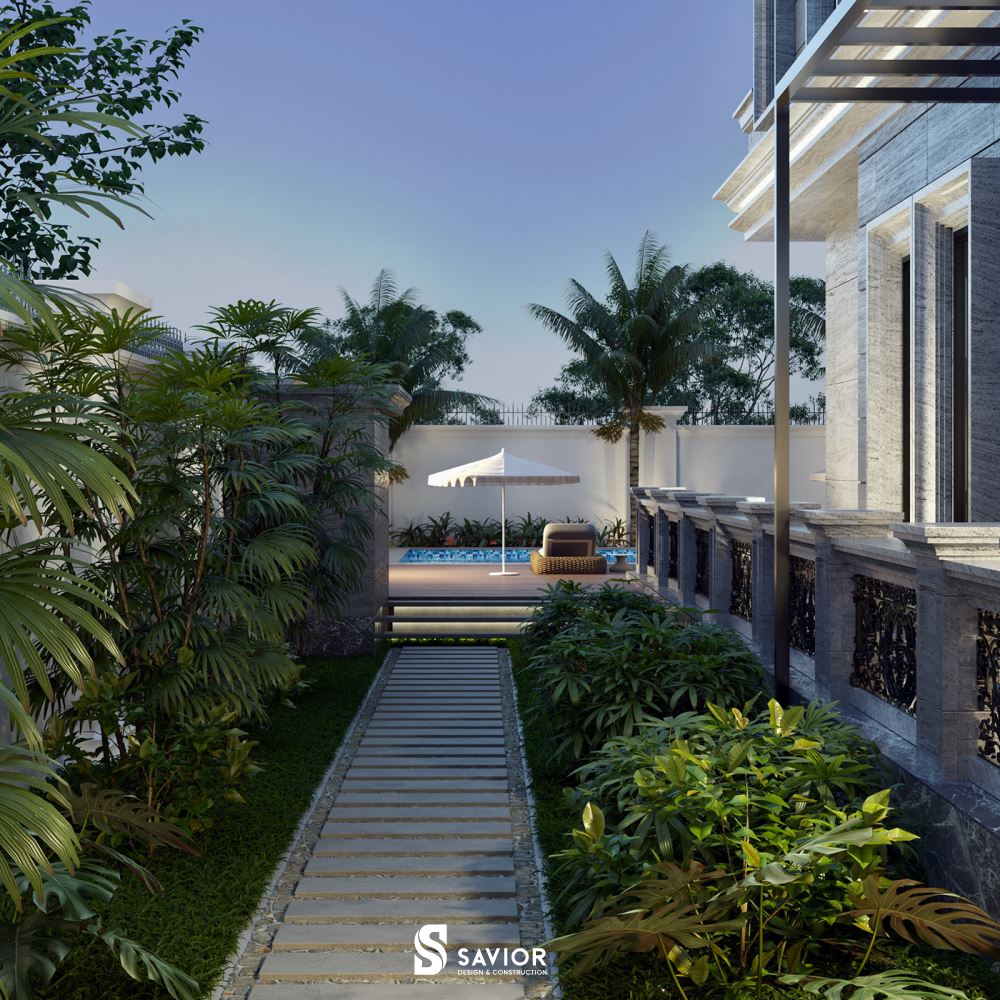 Top 5 mẫu thiết kế biệt thự 500m2 siêu sang, thời thượng đặc biệt 20 Khuôn viên sân vườn đẹp mắt, cây cối được bố trí khoa học với mật độ vừa phải