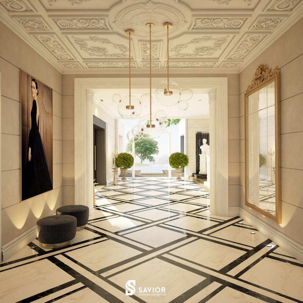 Thiết kế nội thất biệt thự tân cổ điển sang trọng và đẳng cấp 3 Tính đối xứng, cân bằng trong thiết kế nội thất biệt thự tân cổ điển