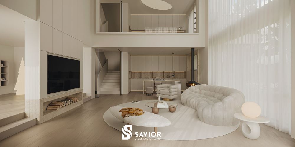 Gam màu trắng làm chủ đạo trong căn liền kề