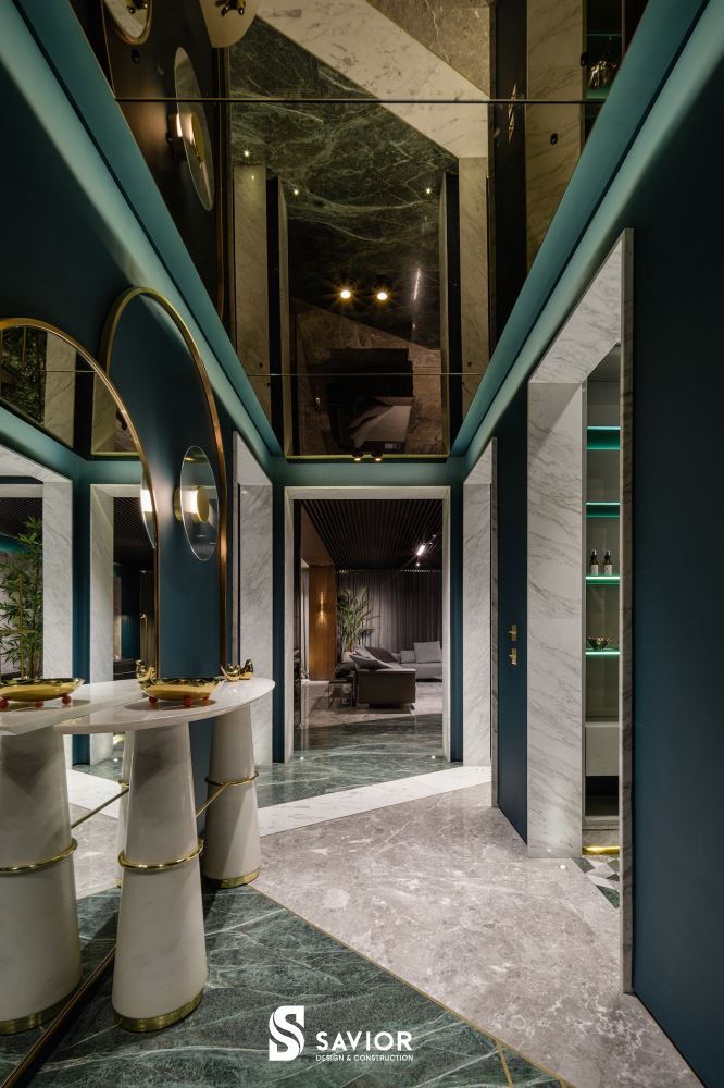 Căn nhà với gam màu xanh dương độc đáo, sang trọng