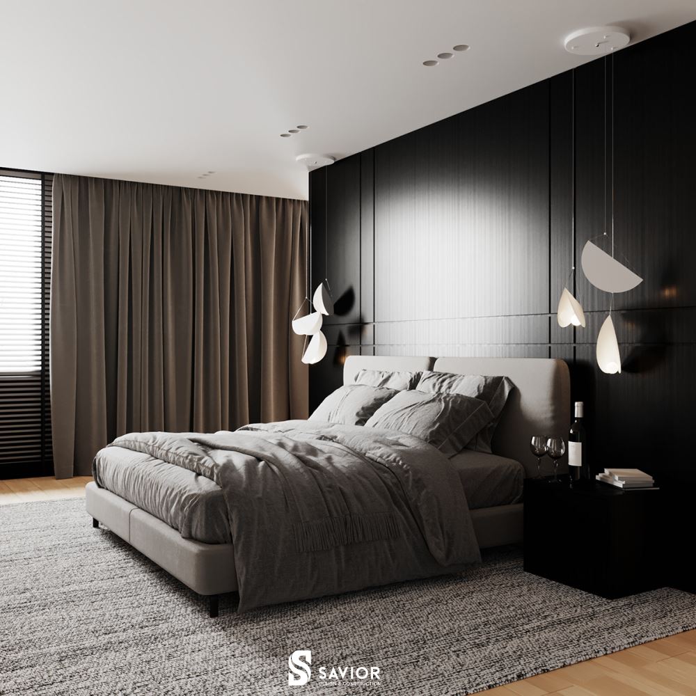 Phòng ngủ với tông màu chủ đạo đơn sắc, trung tính