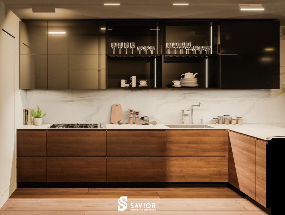 Phòng bếp sử dụng chất liệu gỗ công nghiệp phổ biến