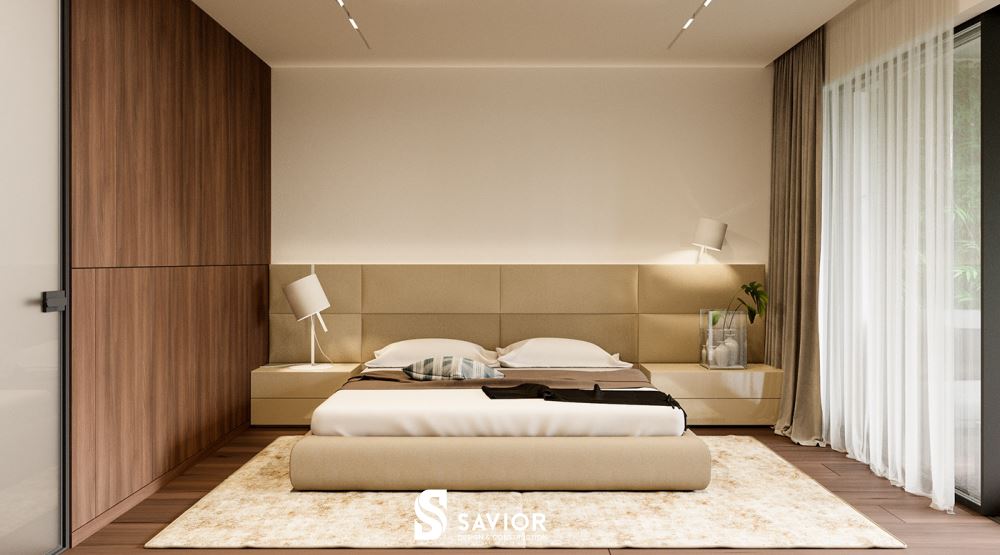 Phòng ngủ Master với gam màu kem nhẹ nhàng