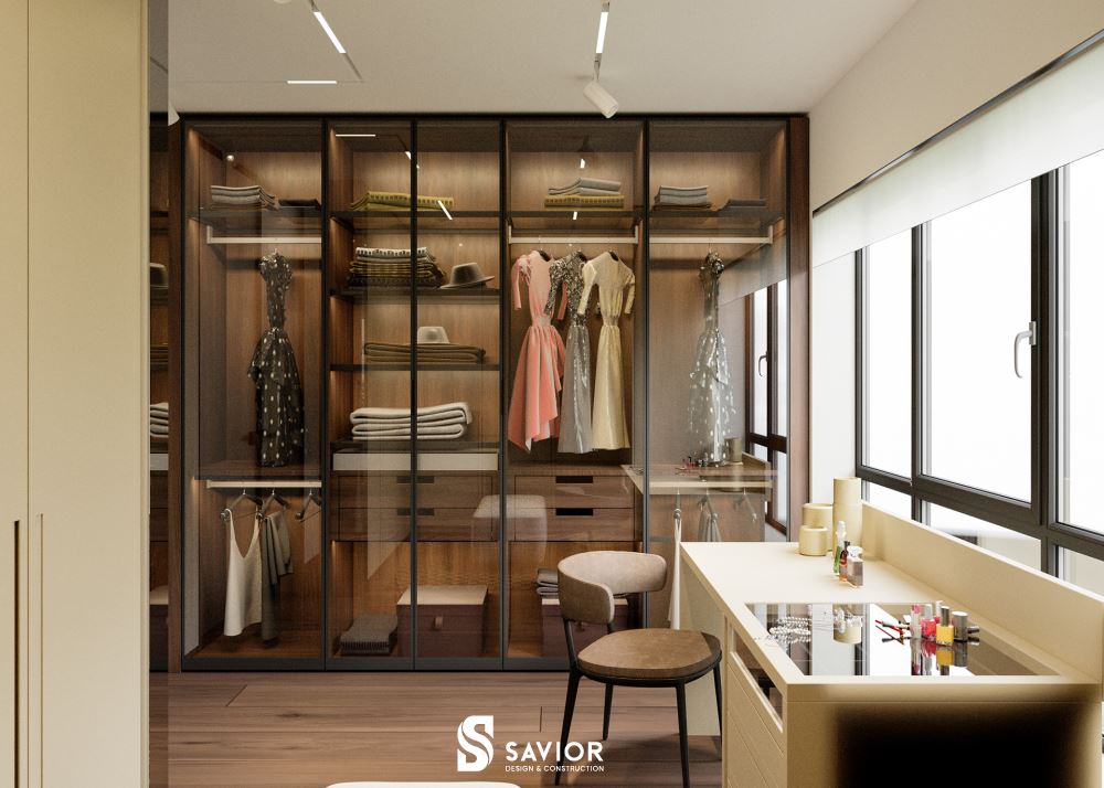 Hệ tủ quần áo cánh kính kết hợp hệ đèn Led sang trọng