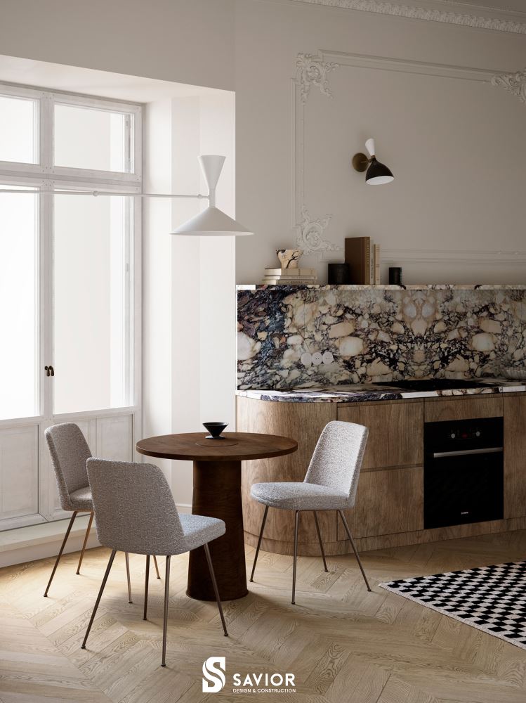 Góc bếp của mẫu nhà phố tân cổ điển