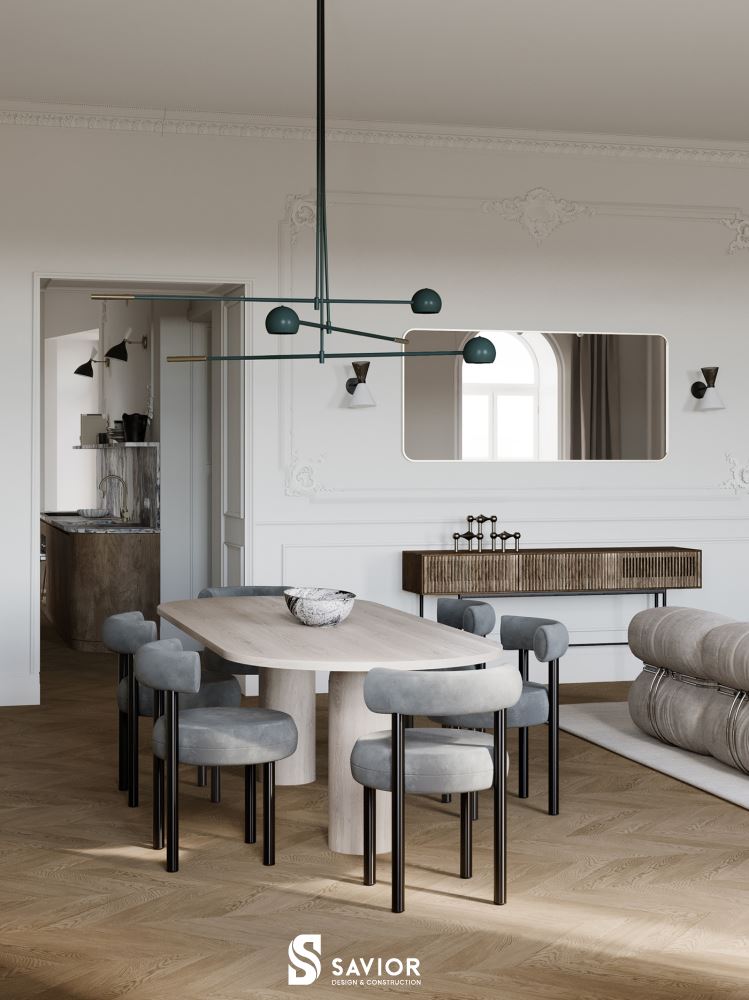 Bàn ăn với những đường bo tròn mềm mại