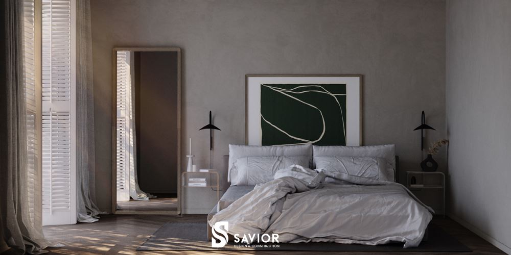 Nội thất nhà phố với phòng ngủ thoải mái, nhẹ nhàng