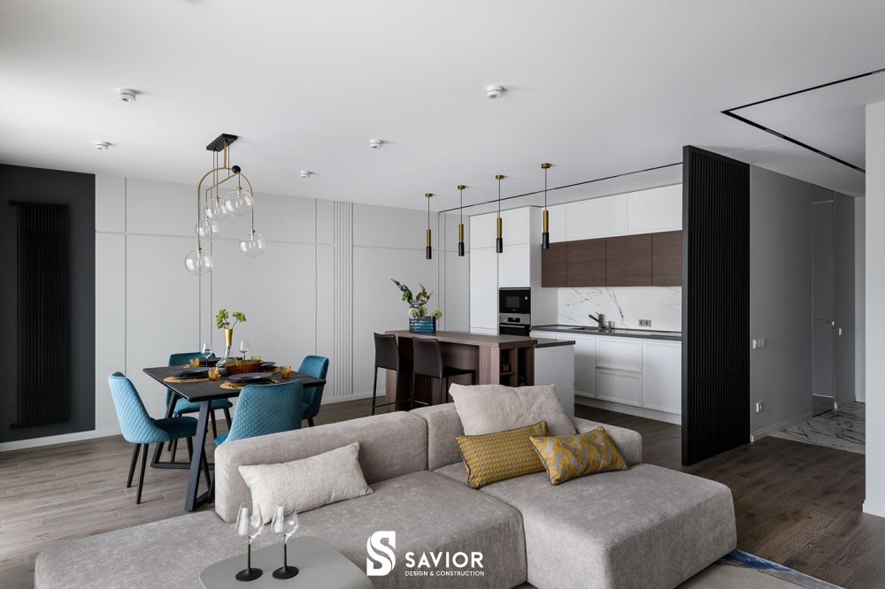 Thiết kế mở cho phòng khách và phòng bếp