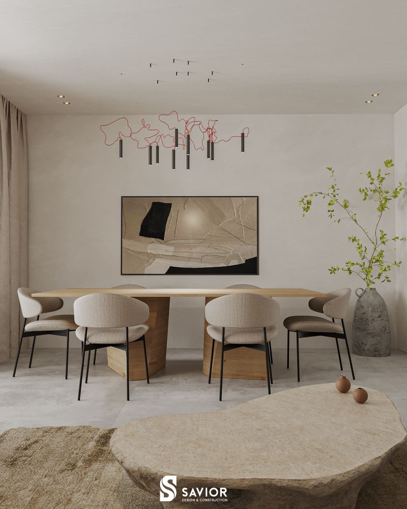 Phòng ăn được đặt bên cạnh phòng khách