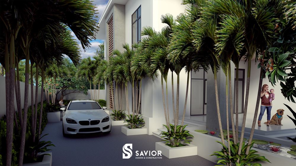 Không gian sân vườn thoáng mát được bài trí gọn gàng