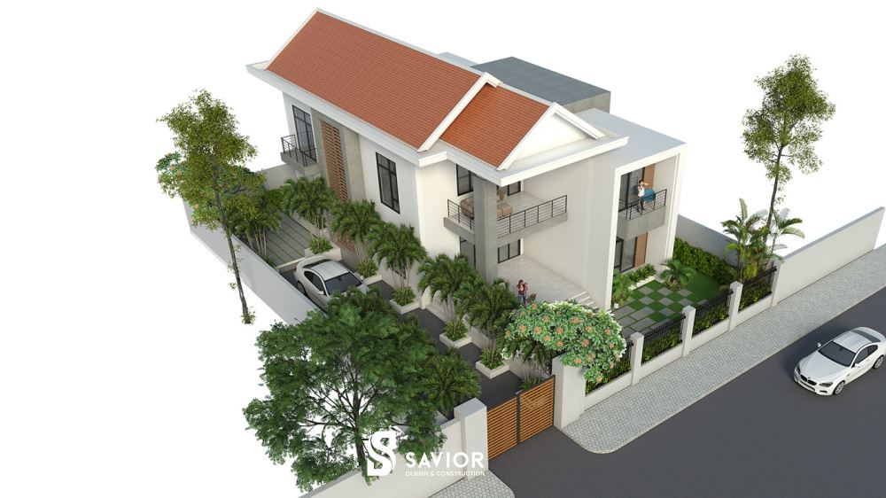 Tổng quan bản thiết kế nhà đẹp 2 tầng hiện đại kết hợp sân vườn