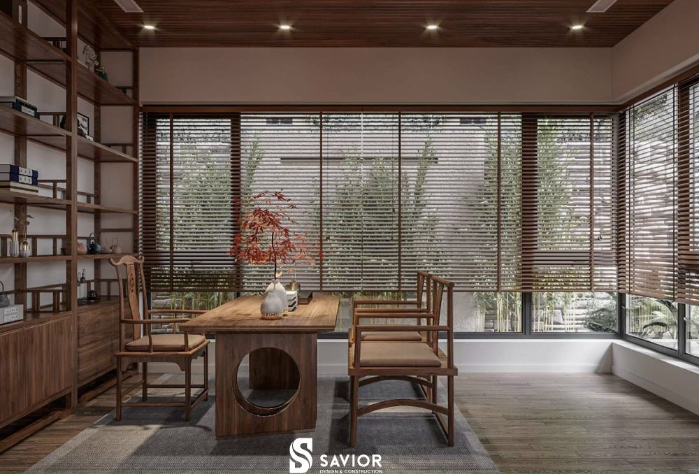 4 mẫu biệt thự gỗ óc chó SANG TRỌNG xứng đáng tham khảo nhất 28 Không gian trà đạo thanh bình, nhẹ nhàng của căn biệt thự gỗ óc chó