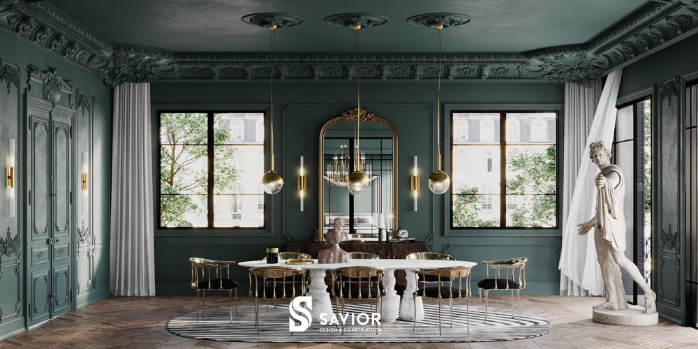 Mẫu nội thất cổ điển chung cư 1 phòng ngủ với tông màu xanh độc đáo