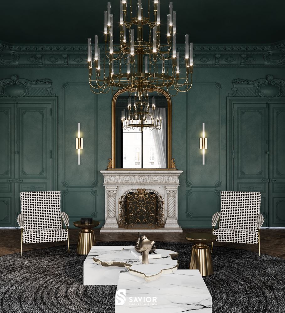 Một lần nữa, ta bắt gặp lò sưởi trong nội thất cổ điển