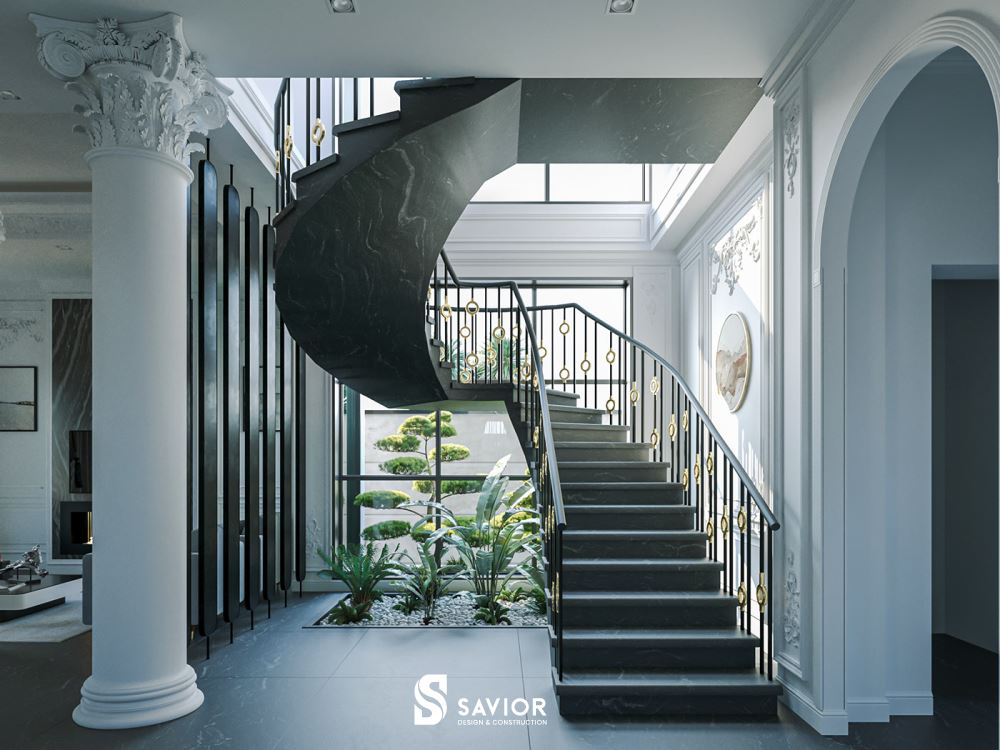 Khu vực cầu thang kết hợp giếng trời độc đáo