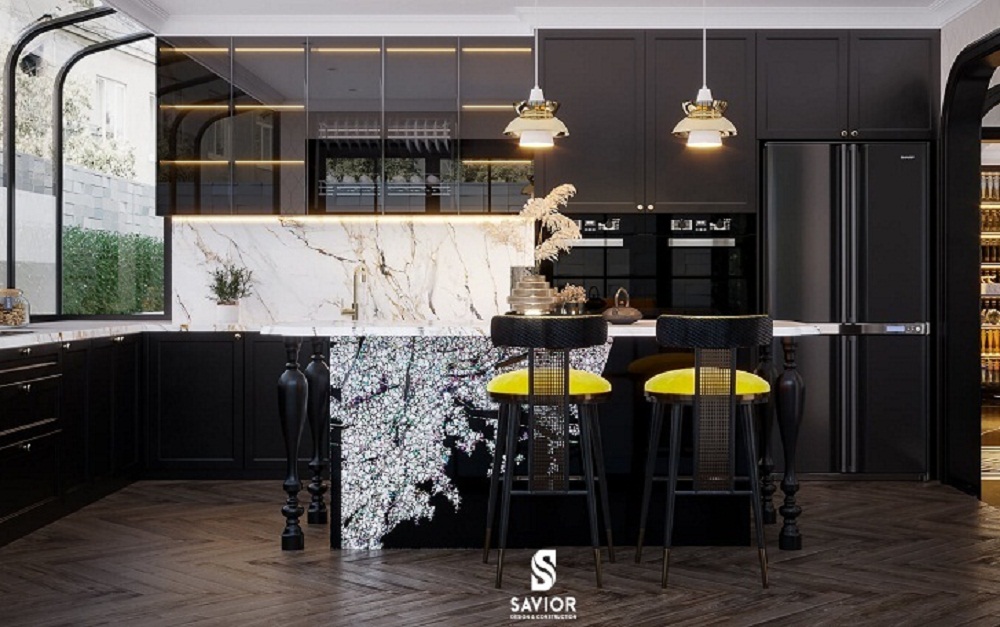 Mẫu phòng bếp biệt thự hiện đại Classic mix Indochine