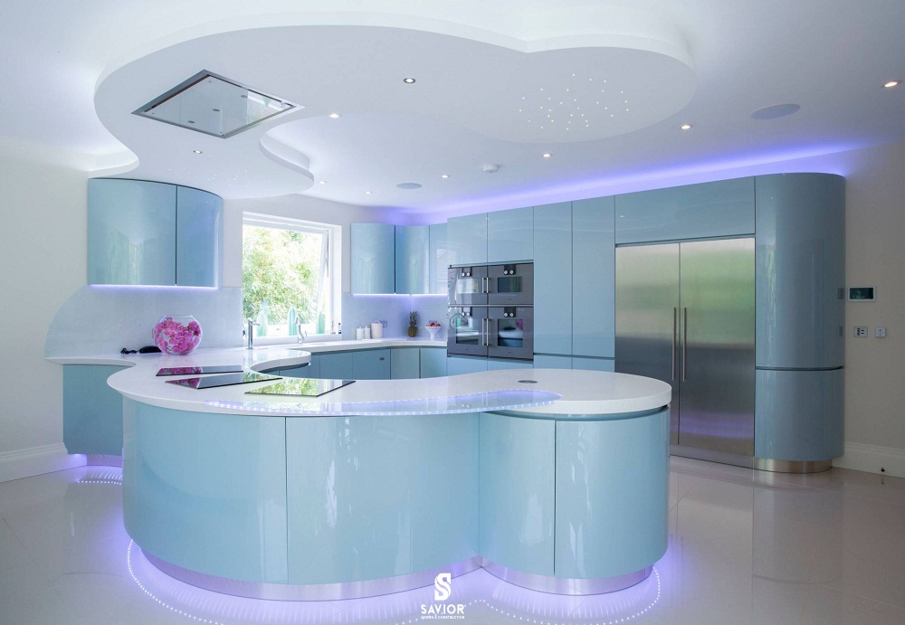 Nội thất phòng bếp màu xanh mòng đậm chất hoài cổ nhưng lại mang phong cách hiện đại