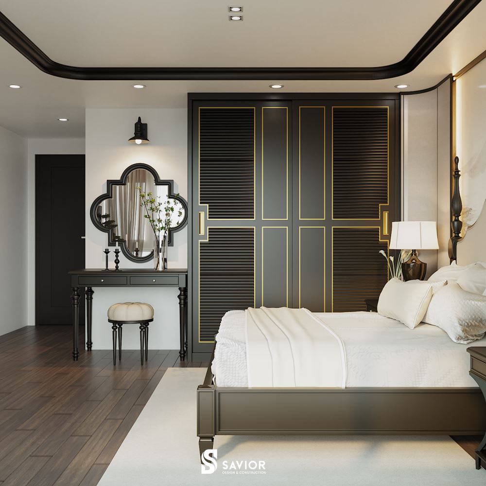 Top 5 mẫu nội thất phong cách Indochine đậm chất truyền thống 53 Tông màu nhẹ nhàng trắng - đen nâu là chủ đạo trong phòng ngủ