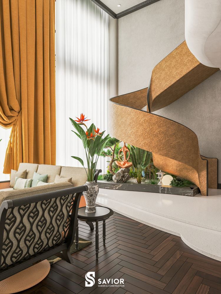 Top 5 mẫu nội thất phong cách Indochine đậm chất truyền thống 19 Chiếc cầu thang xoắn độc đáo của mẫu nội thất phong cách Indochine hiện đại
