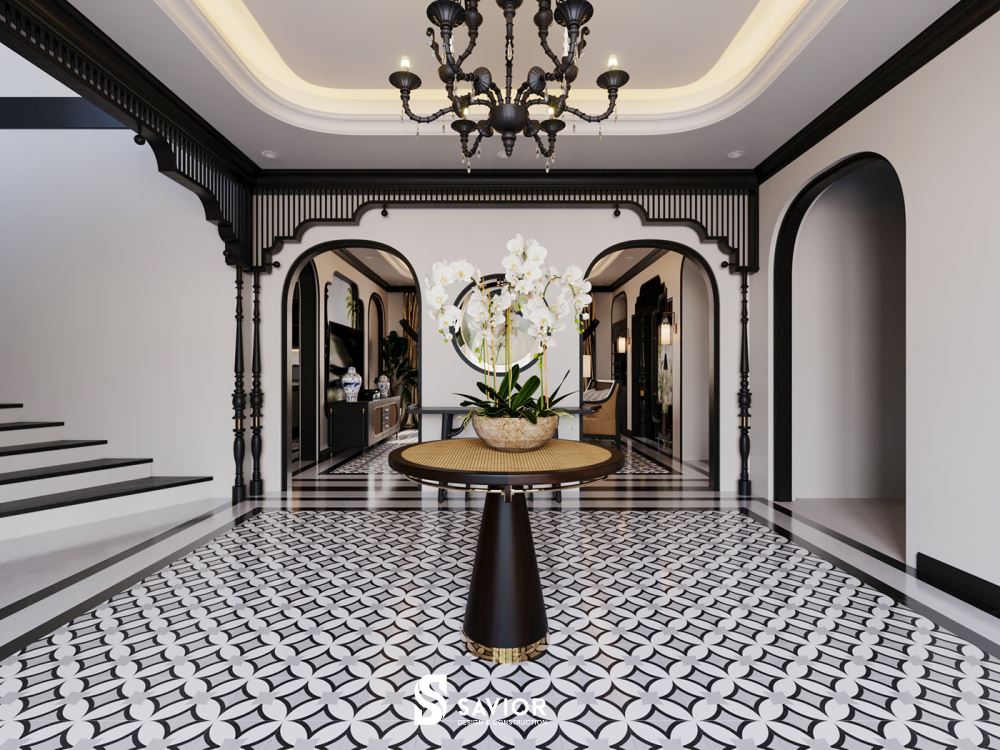 Top 5 mẫu nội thất phong cách Indochine đậm chất truyền thống 40 Sảnh liền kề ấn tượng, tạo vẻ đẹp bề thế cho ngôi nhà