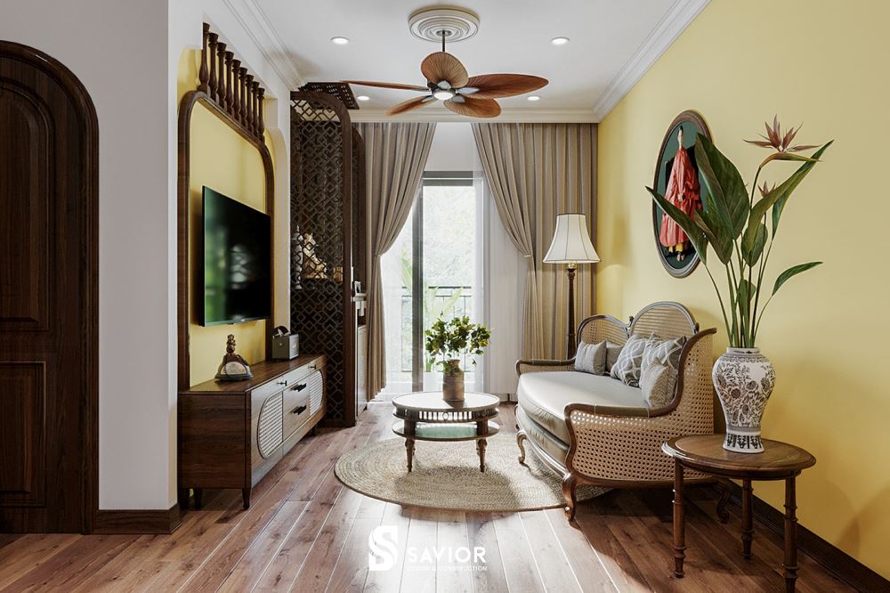 Top 5 mẫu nội thất phong cách Indochine đậm chất truyền thống 58 Không gian phòng khách sang trọng, tinh tế và ấm cúng của nội thất Indochine