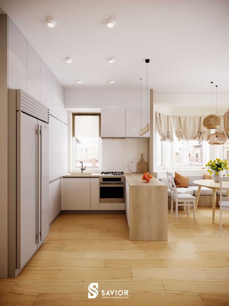 Phòng bếp thiết kế mở, đầy đủ tiện nghi đáp ứng nhu cầu sử dụng của gia chủ