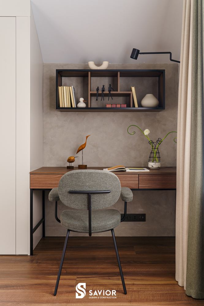 Góc bàn học nhỏ nhắn trong phòng ngủ