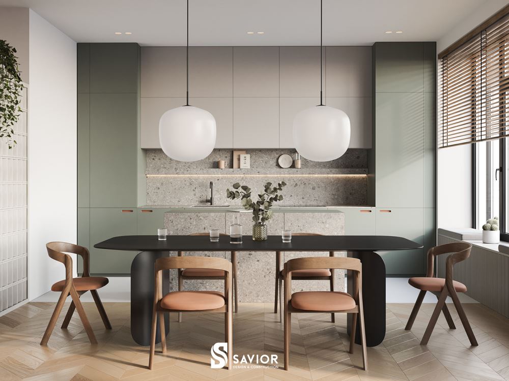 Nội thất nhà bếp hiện đại, tiện nghi và thoáng rộng