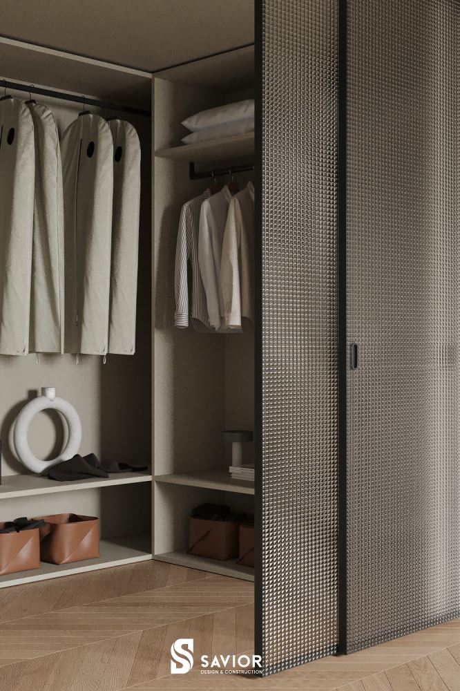 Hệ tủ quần áo tinh giản, tập trung vào các chi tiết 