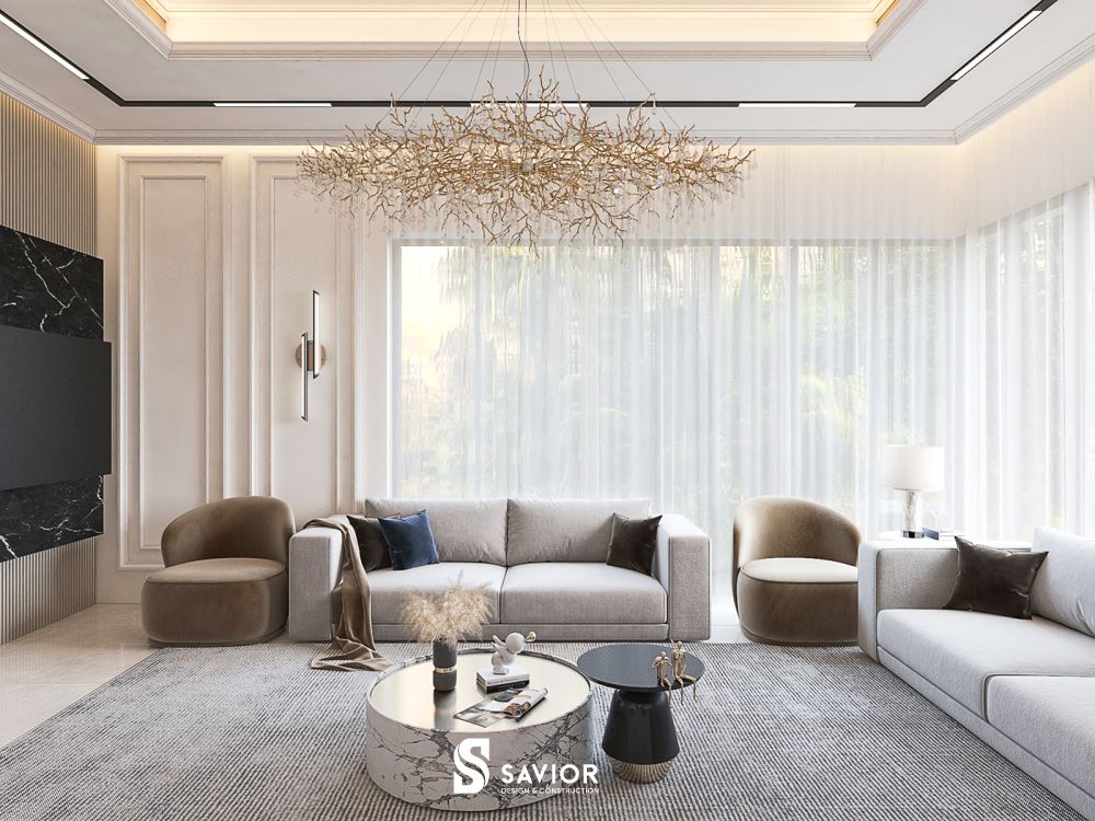 Phòng khách tân cổ điển sang trọng, tinh tế