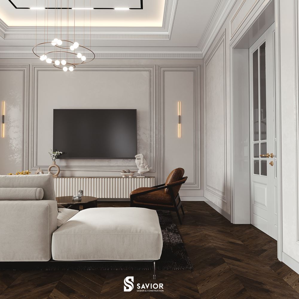 Những chi tiết phào chỉ trên tường tạo thêm điểm nhấn cho không gian