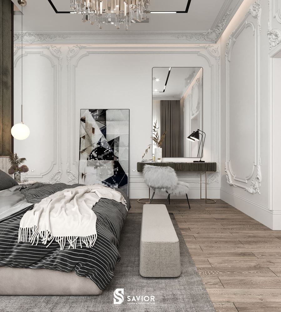 Các họa tiết hoa lá, phào chỉ làm điểm nhấn trên trần, tường nhà